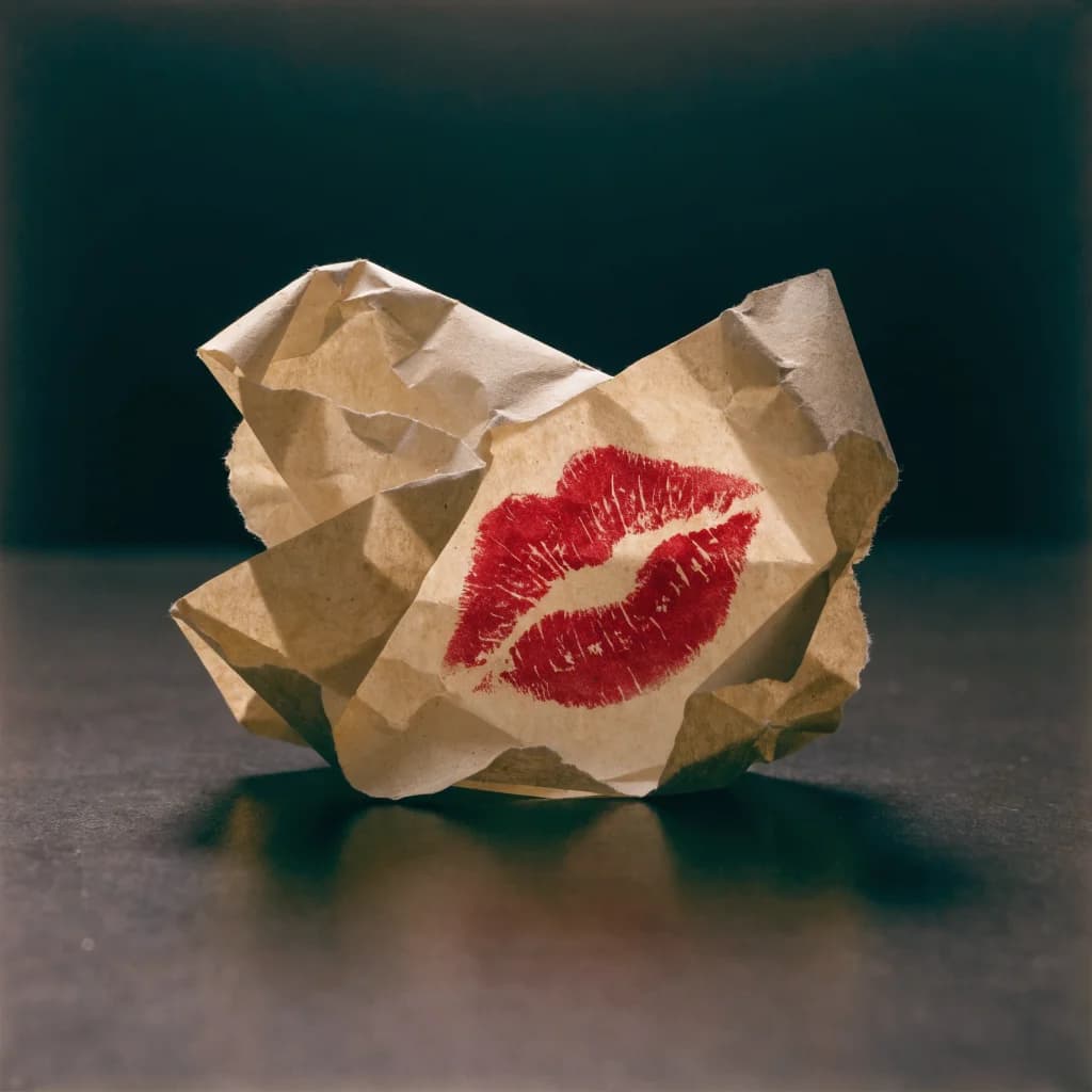 Red lipstick stained paper