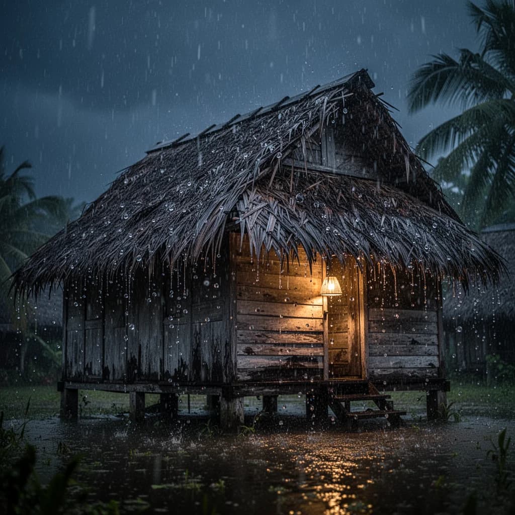 Nipah Roof Rain Storm Midnight - Rain and Thunder Anxiety ADHD ASMR