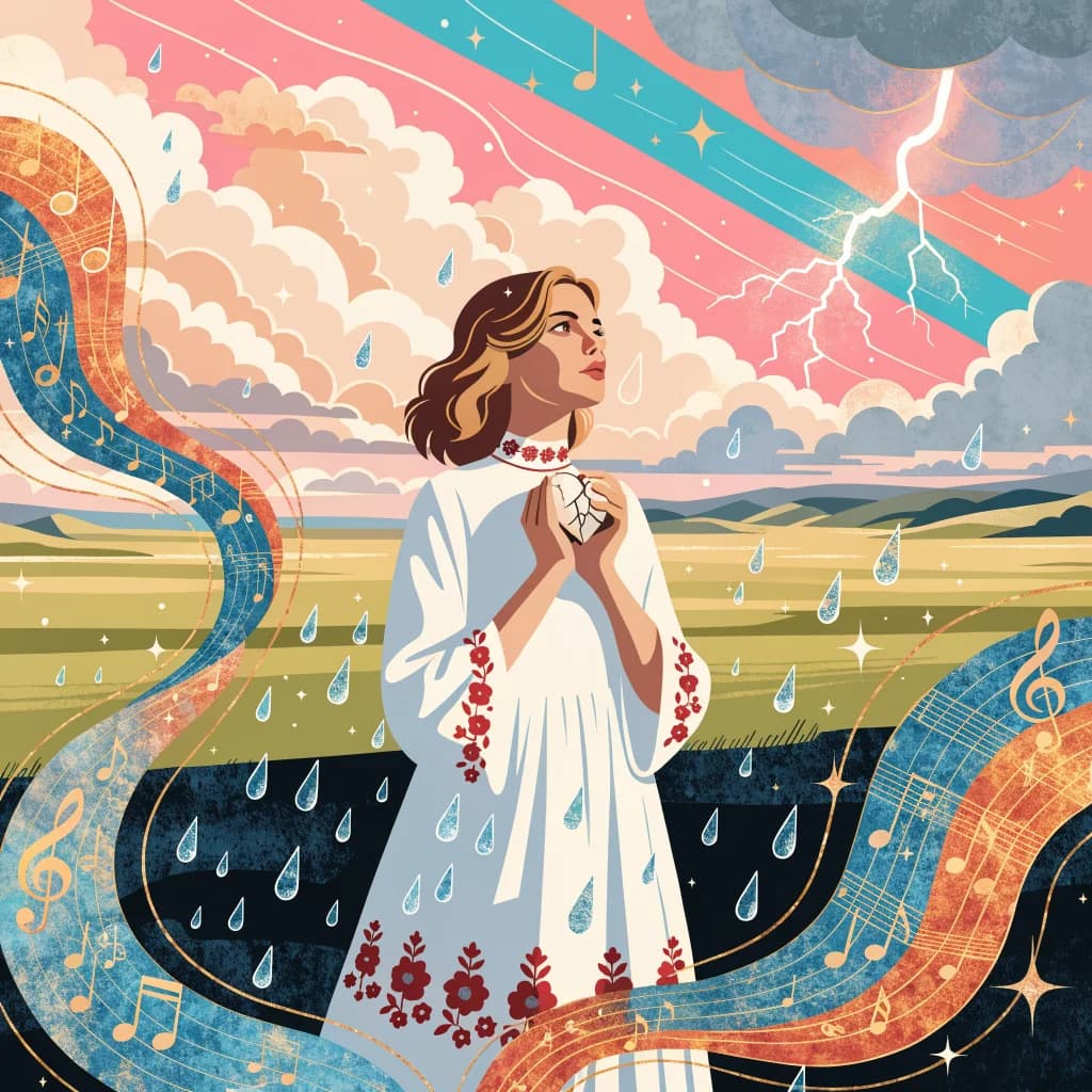 Rain falls in her eyes