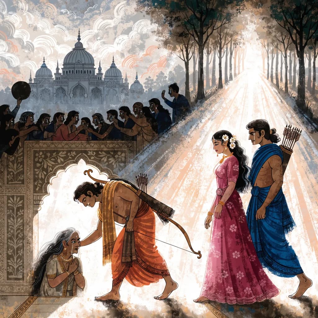 राम-सीता-लक्ष्मण वन गमन — अयोध्या छोड़ने का भावुक गीत