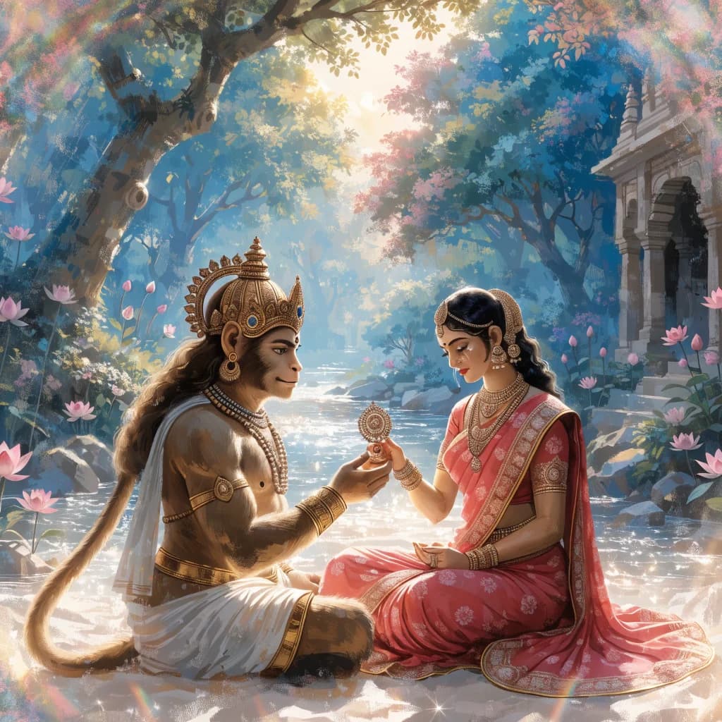 सीता-हनुमान मिलन — राम की अंगूठी और सीता का संदेश