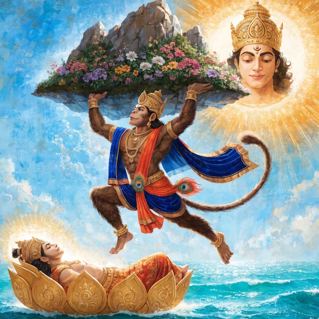 संजीवनी बूटी — हनुमान का पर्वत उठाकर लाना
